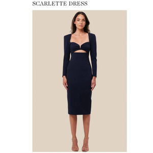 Elliat Navy Scarlett Cocktail Midi Dress Sweetheart Neck Long Sleeve Sz XL